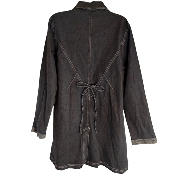 Denim & Co. Women's Trench Coat Metal Buttons Front Pockets Tie Back Large - Picture 4 of 9